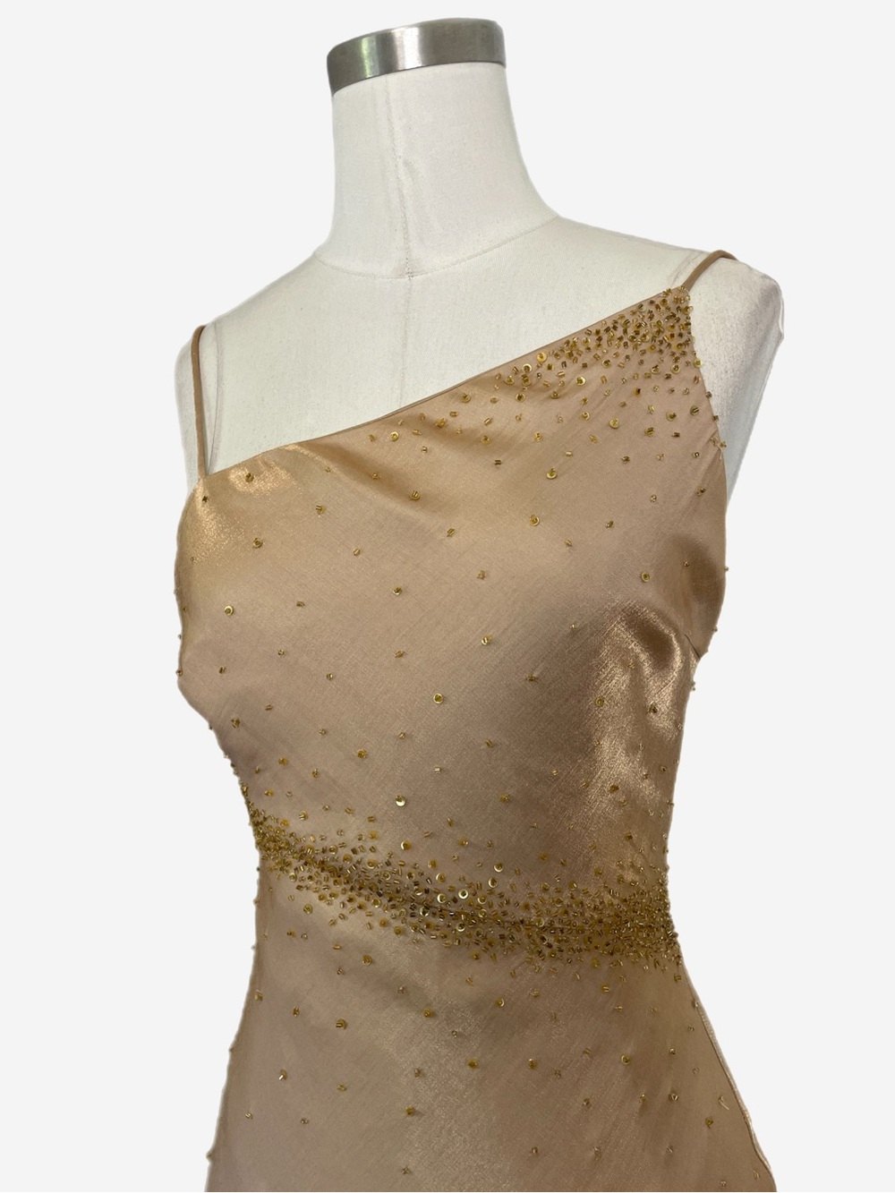 Vintage Y2K Niki Livas Gold sequin beaded open back asymmetric midi dress XS - Picture 4 of 14